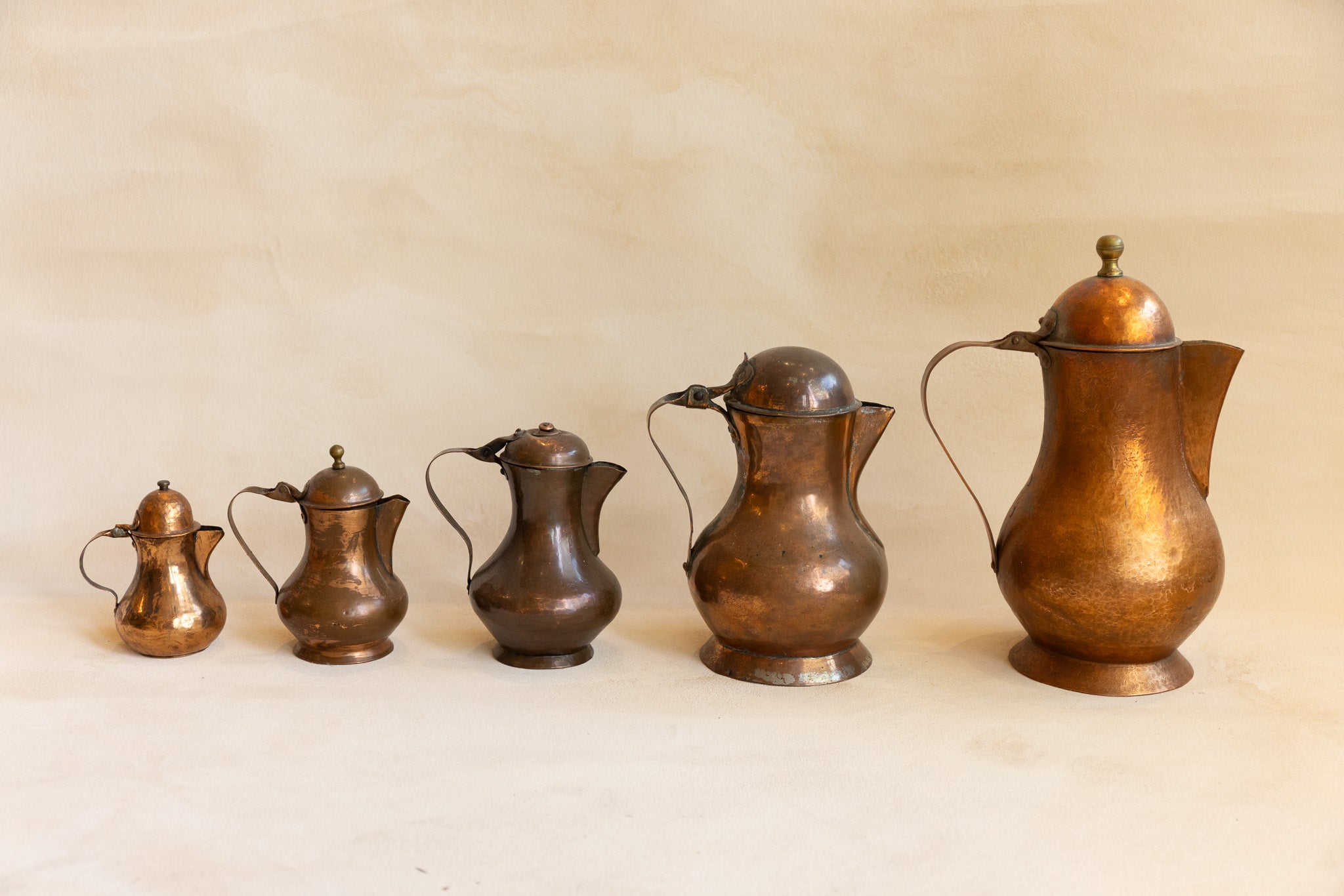 19th c. Hand-Hammered Copper Pitcher Set